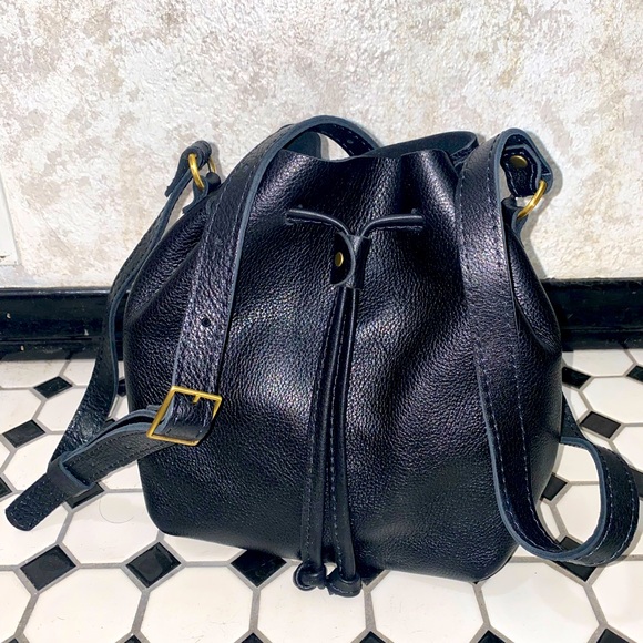 Portland Leather Handbags - Small Pebbled Black Bucket Bag